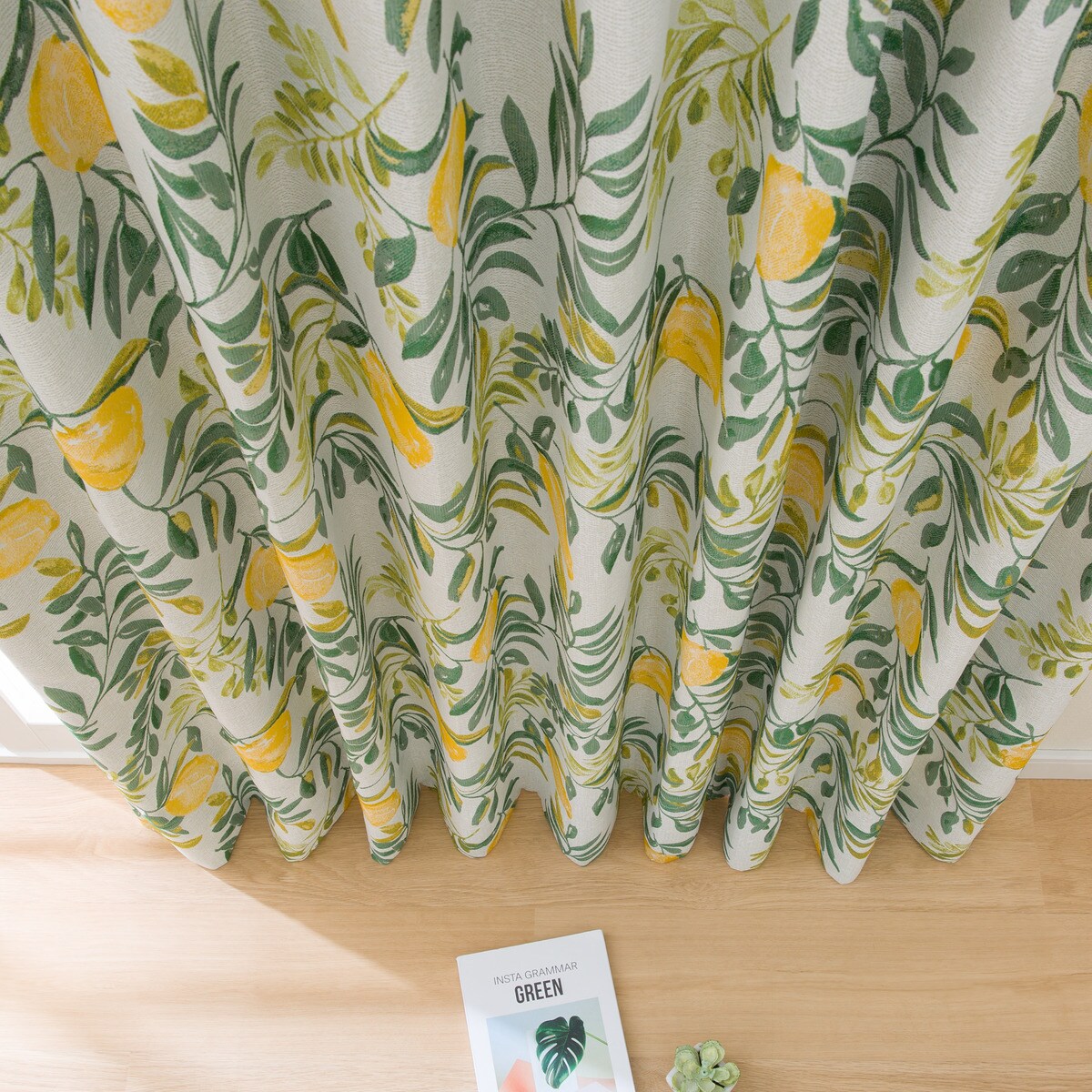 裏地付きオーダーカーテン ODレモンリーフ 2倍ヒダ(幅101-200/丈-140cm