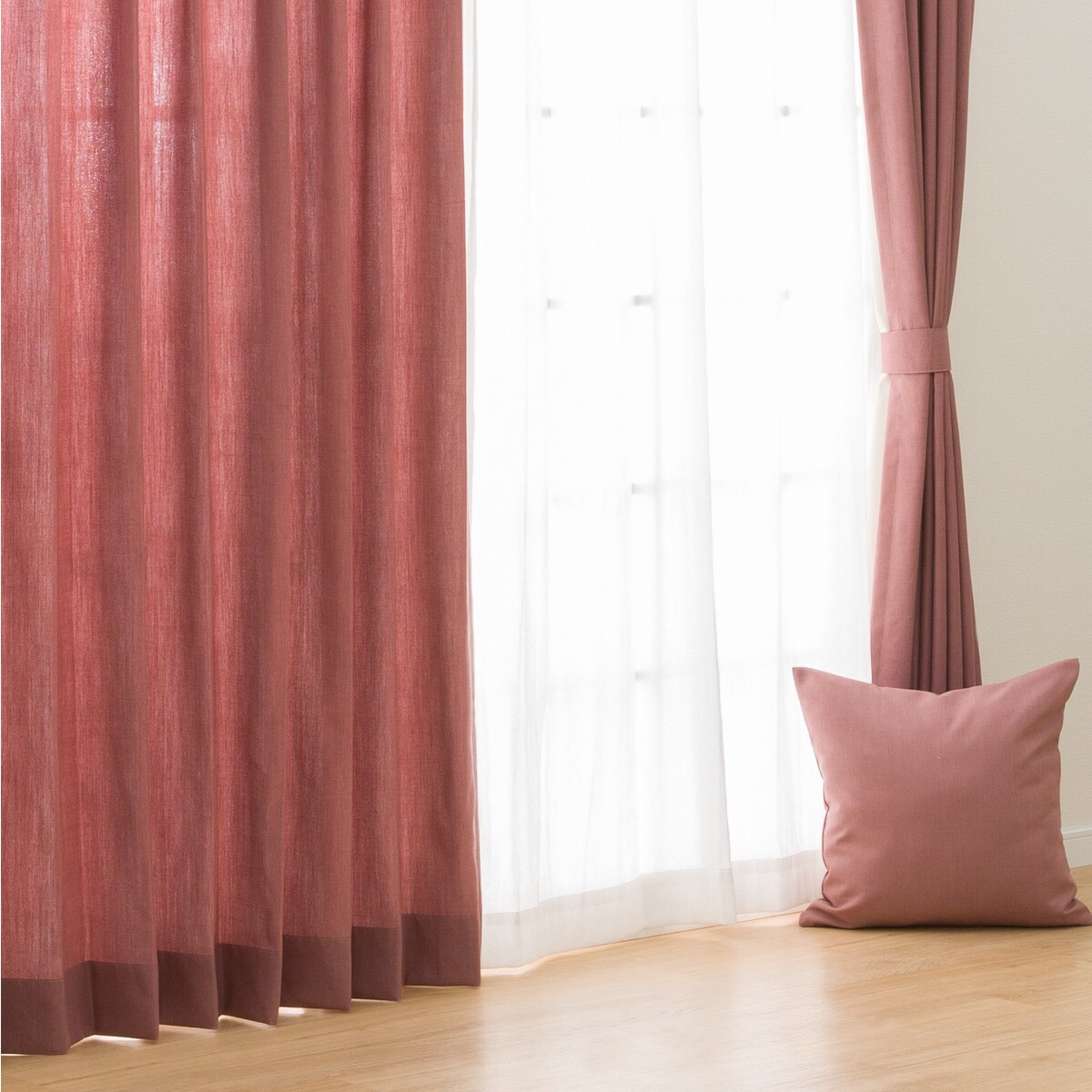 ニトリ オーダーカーテン【２倍ヒダ】【裏地あり】【タッセル付き】 裏地付きオーダーカーテン OD039 ワイン 2倍ヒダ(幅-100/丈141