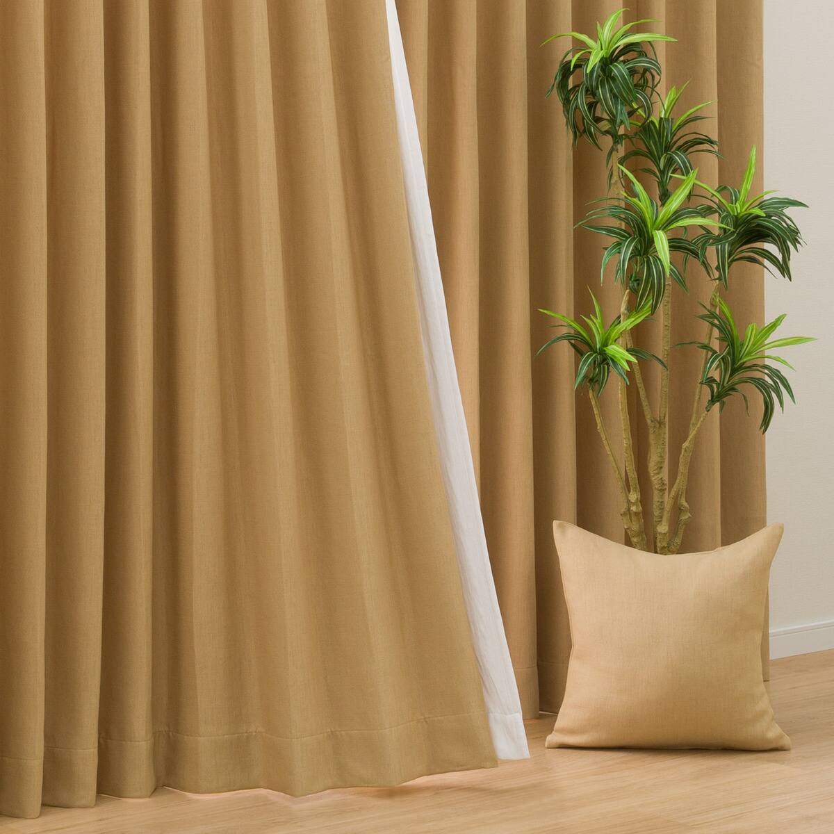 遮光2級・防炎オーダーカーテン ヴェリグ イエロー 2倍ヒダ(幅-100/丈