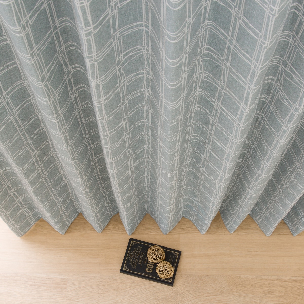 裏地付きオーダーカーテン OD062 グリーン 2倍ヒダ(幅201-300/丈141