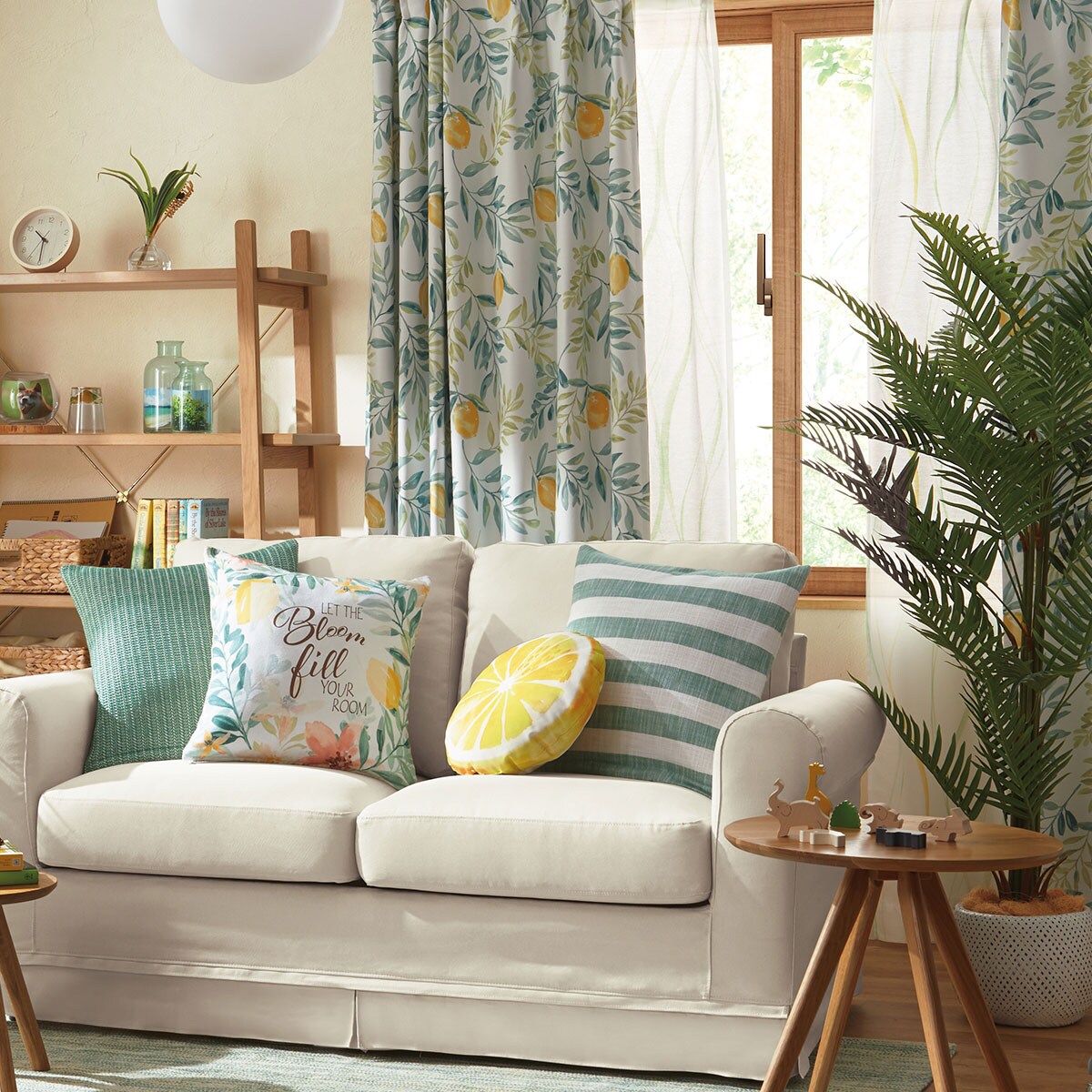 お好みサイズカーテン レモンリーフ グリーン（幅201-300/丈90