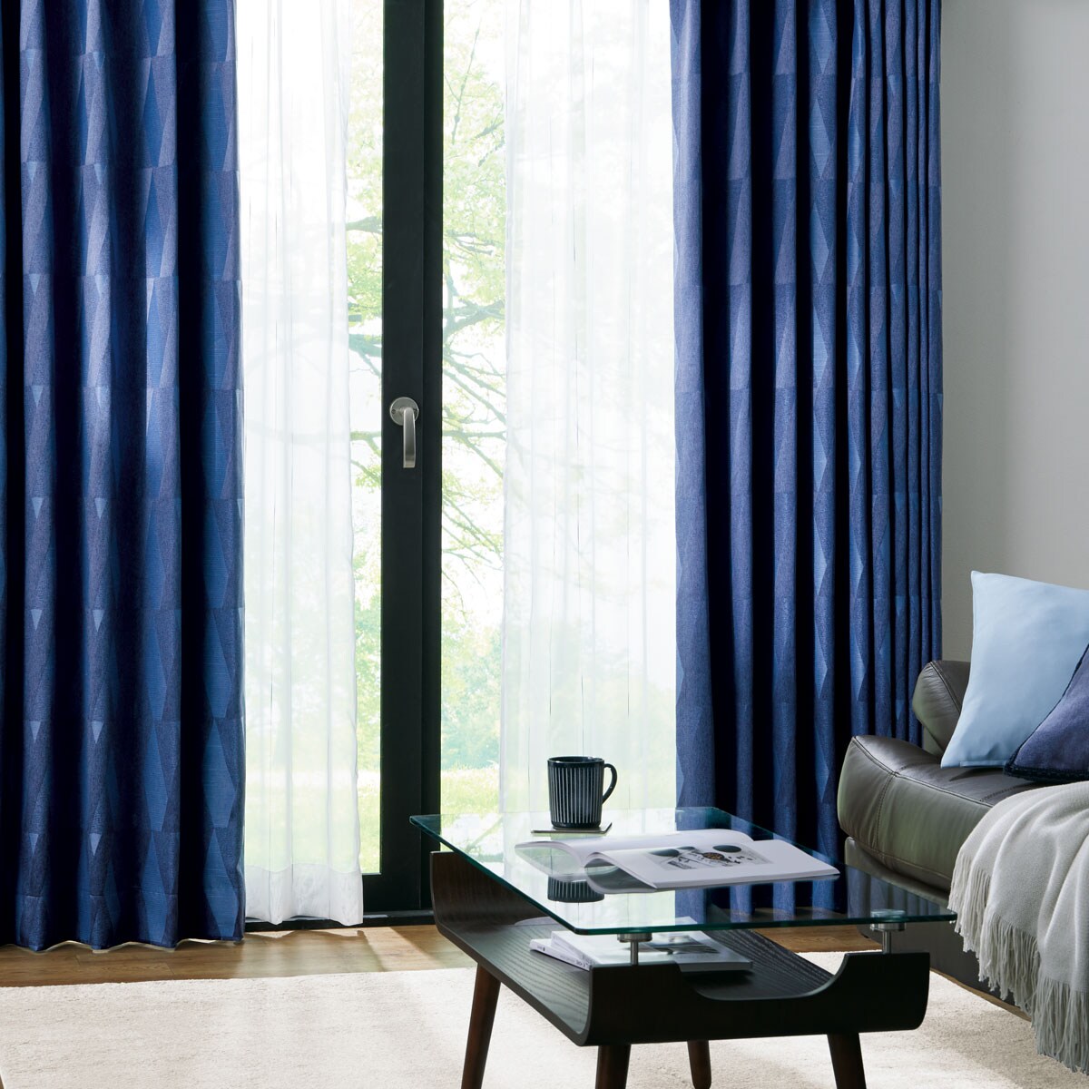 オーダーカーテン OD030 ダークブルー 2倍ヒダ(幅201-300/丈-140cm