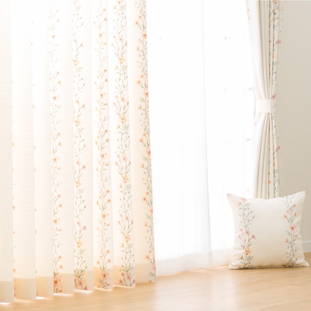 裏地付きオーダーカーテン OD049 アイボリー 2倍ヒダ(幅-100/丈