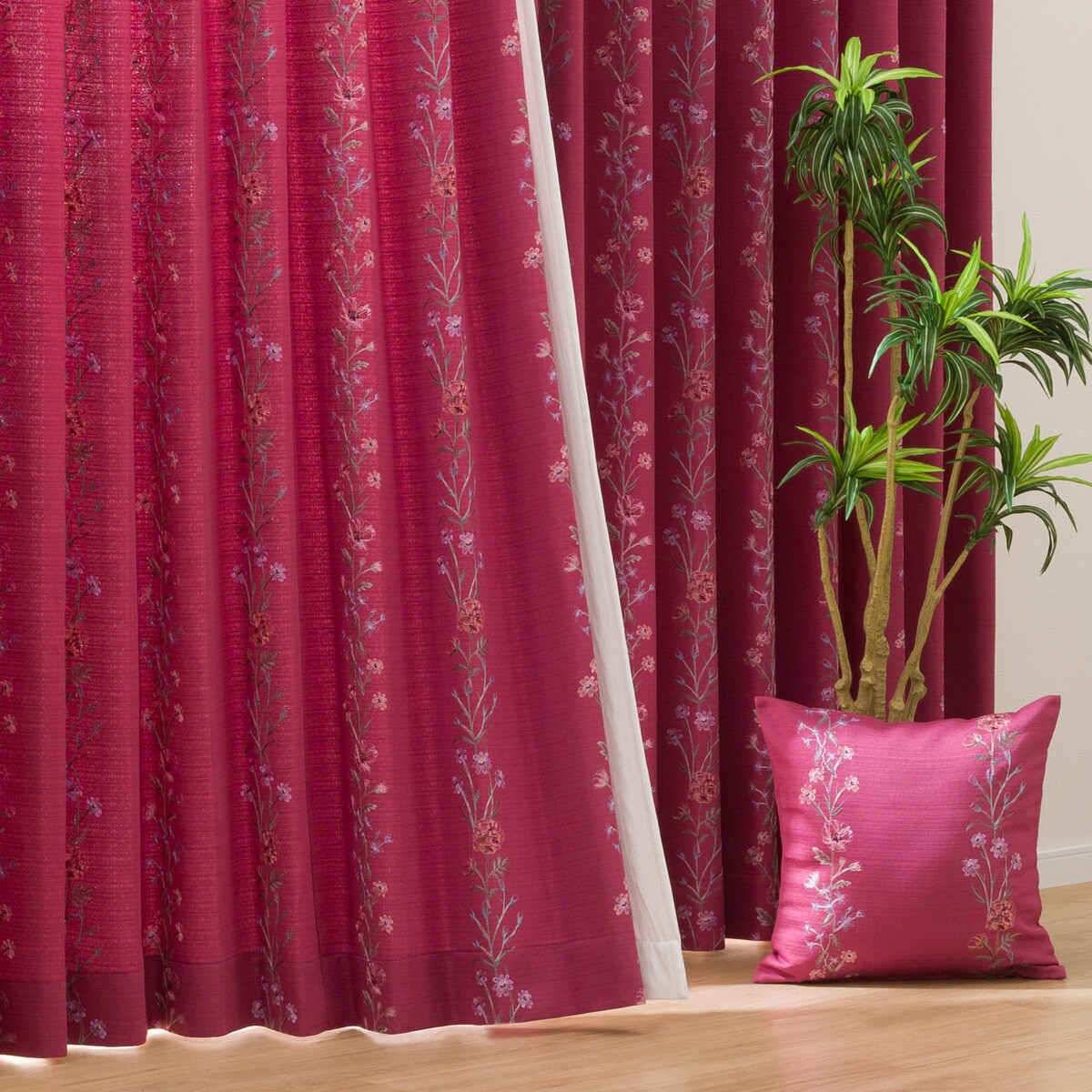 裏地付きオーダーカーテン OD049 ダークローズ 2倍ヒダ(幅-100/丈