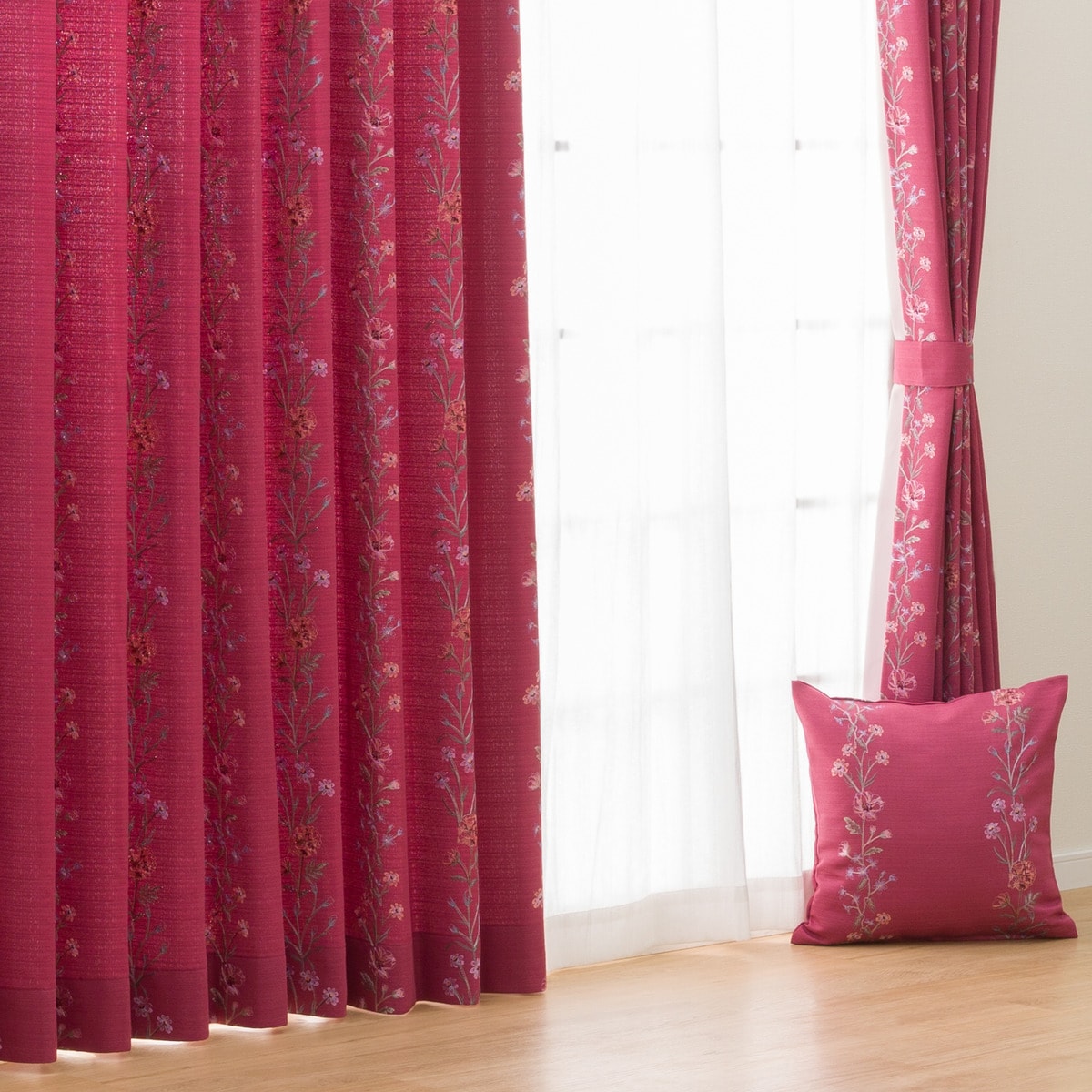 裏地付きオーダーカーテン OD049 ダークローズ 2倍ヒダ(幅-100/丈