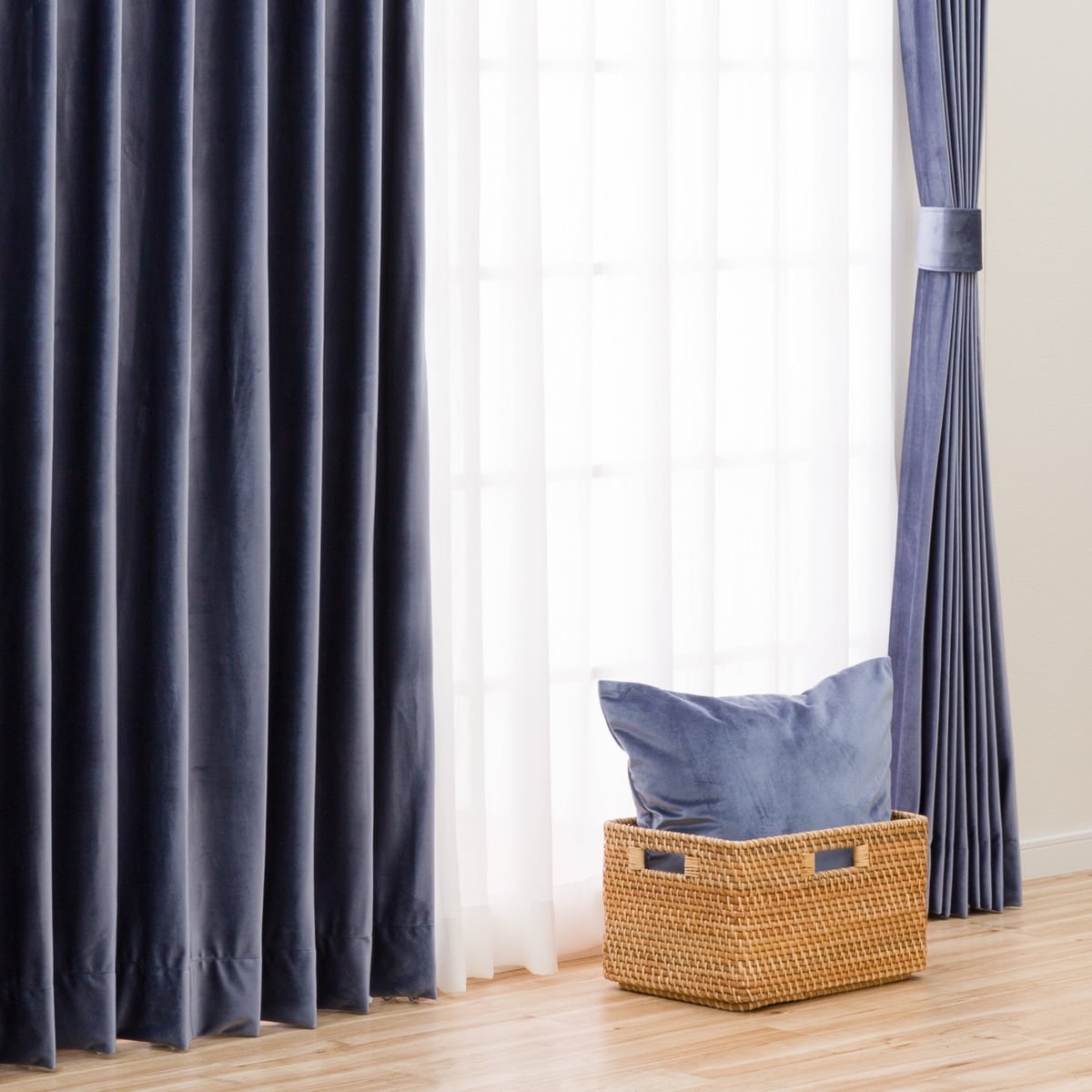 オーダーカーテン ベロアン ネイビー 2倍ヒダ(幅201-300/丈
