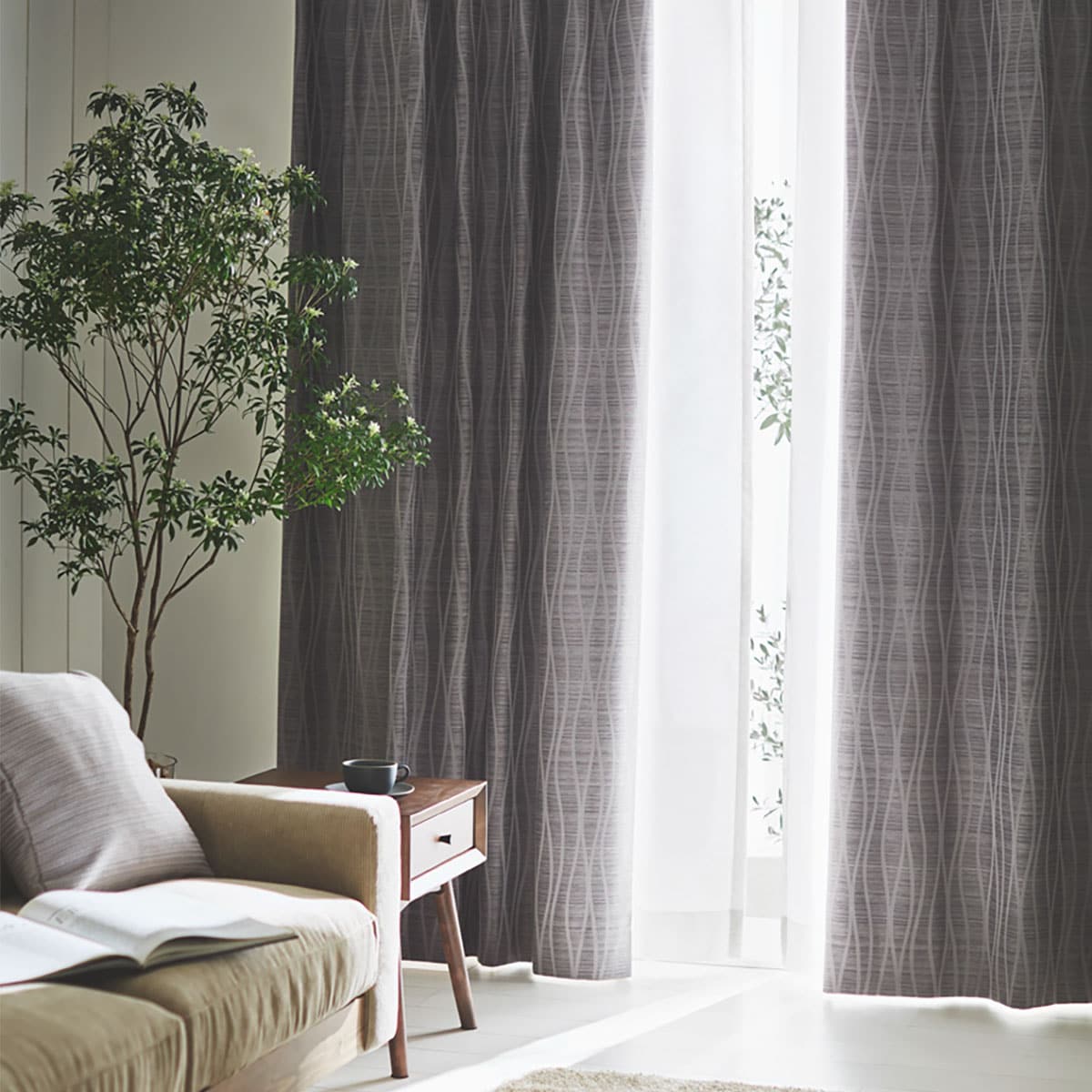 新品 ニトリ オーダーカーテン モニク2 裏地付き グレー 2倍ヒダ 遮光