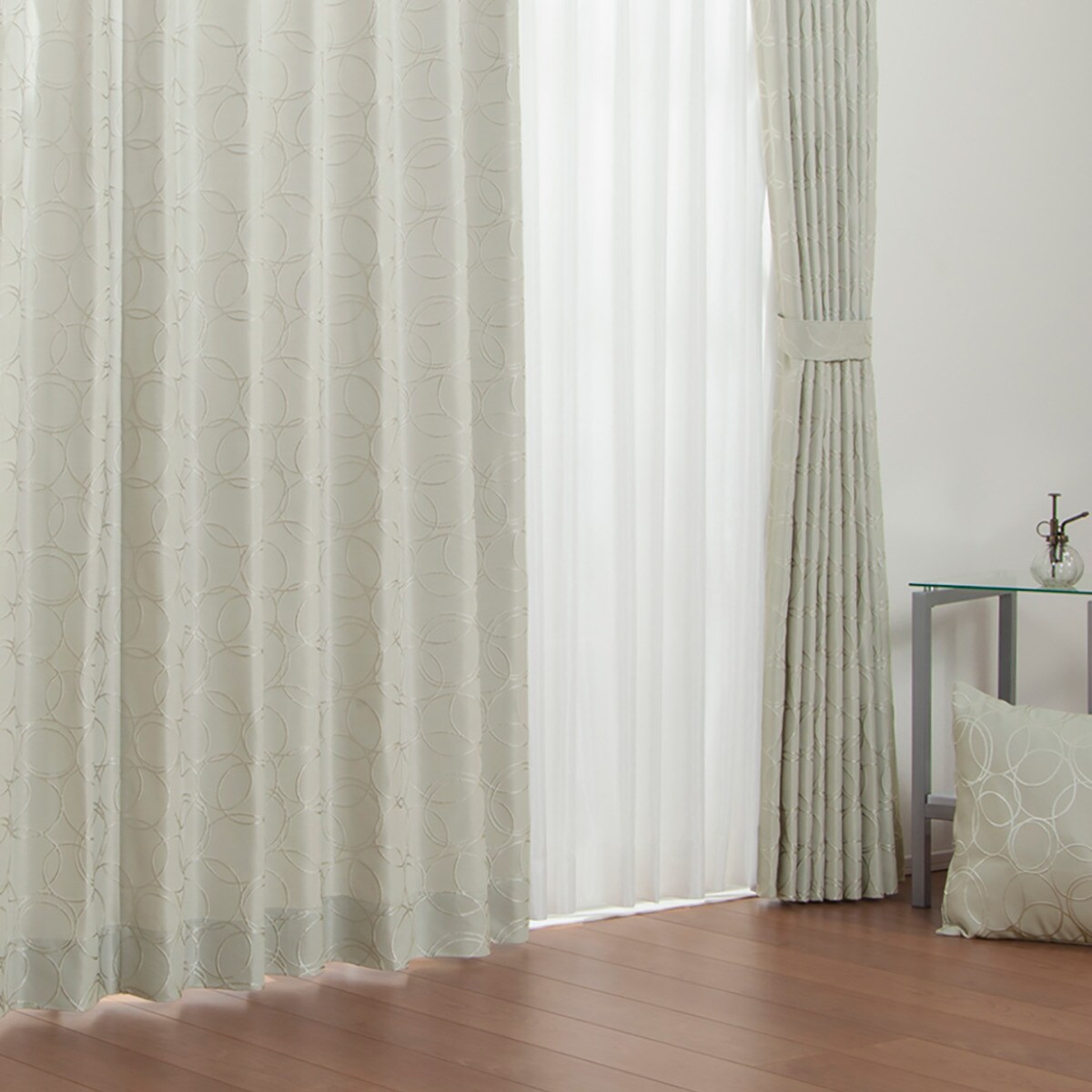 ニトリオーダーカーテン　縦200cm×幅145cm×2枚 オーダーレース ドレイス アイボリー 2倍ヒダ(幅201-300/丈141