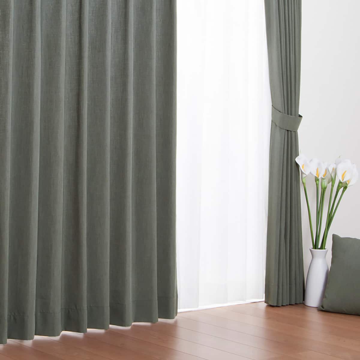 防炎裏地付きオーダーカーテン リプス グレー 2倍ヒダ(幅-100/丈-140cm