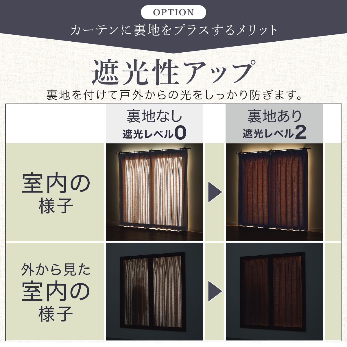 裏地付きオーダーカーテン ユートピア 2倍ヒダ(幅101-200/丈-140cm