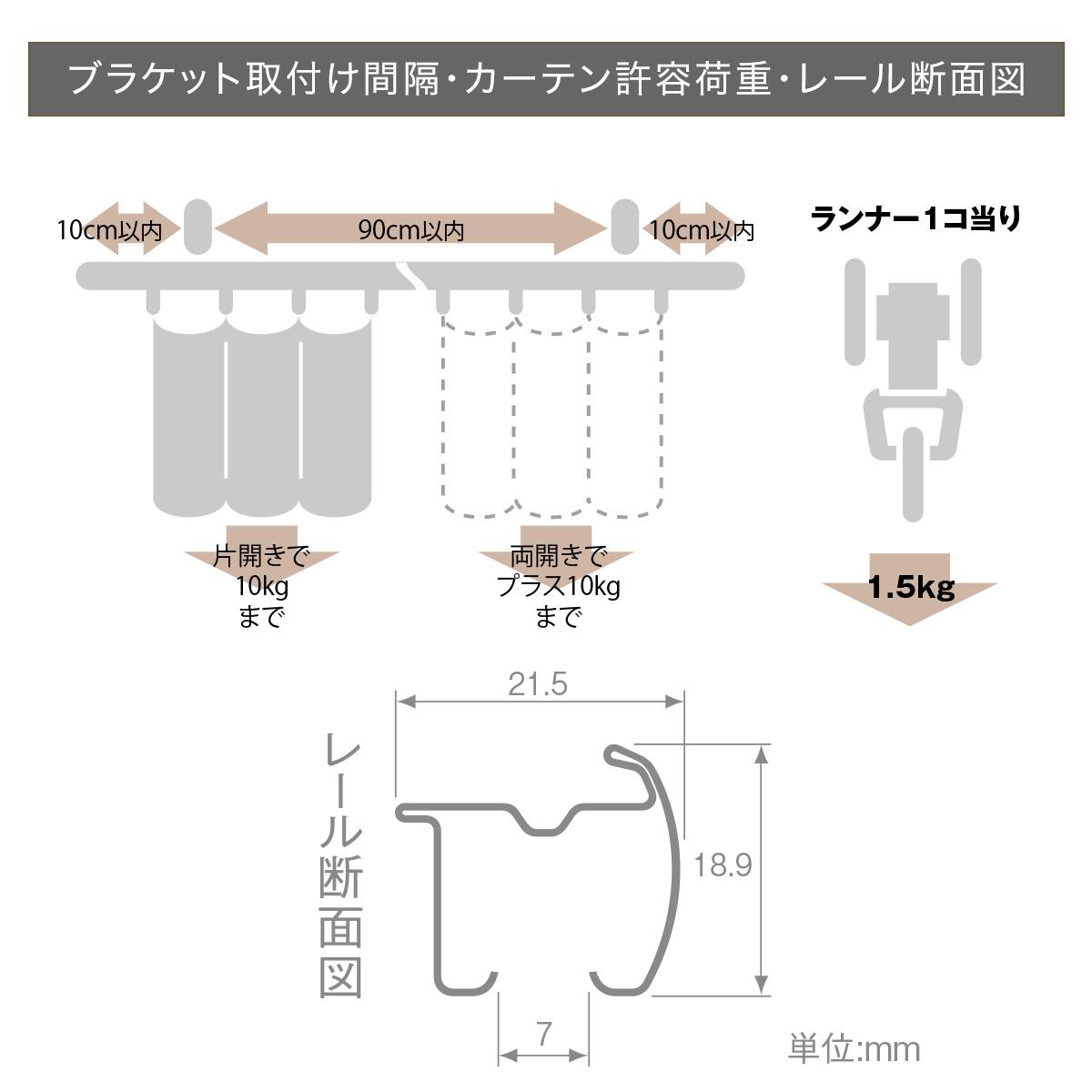 正面付け専用】継ぎ目がない一本物機能性カーテンレール(NTマイーブ
