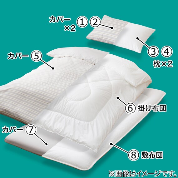 すぐに使える寝具8点セット ダブル(BD/GY S2401 D) 12枚目画像