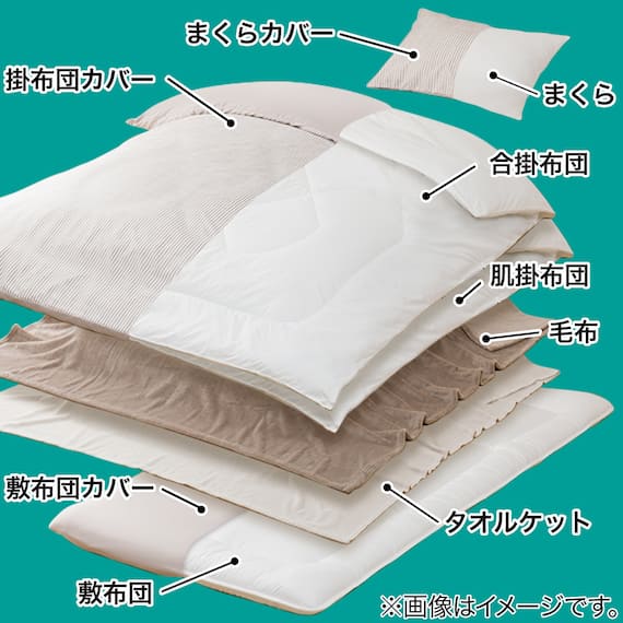 カバー付き 2枚合わせ掛け布団 布団セット 9点 (S2306 セミダブル ベージュ) 3枚目画像