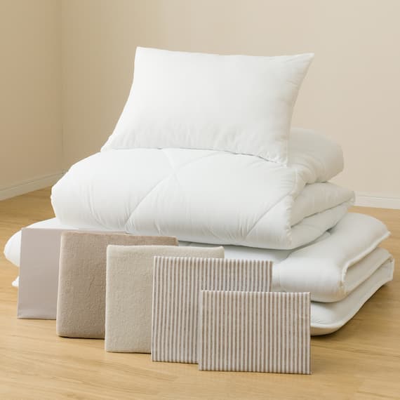 カバー付き 2枚合わせ掛け布団 布団セット 9点 (S2306 セミダブル ベージュ) 16枚目画像