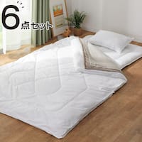 2枚合わせ掛け布団 毛布タオルケット付き 布団セット 6点 (S2306 シングル ホワイト)