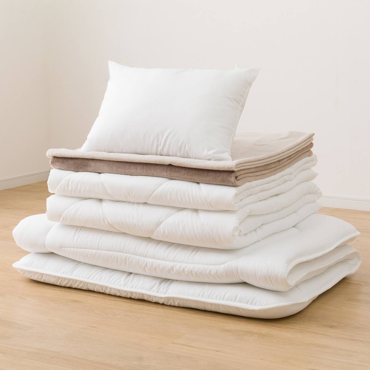 2枚合わせ掛け布団 毛布タオルケット付き 布団セット 6点 (S2306