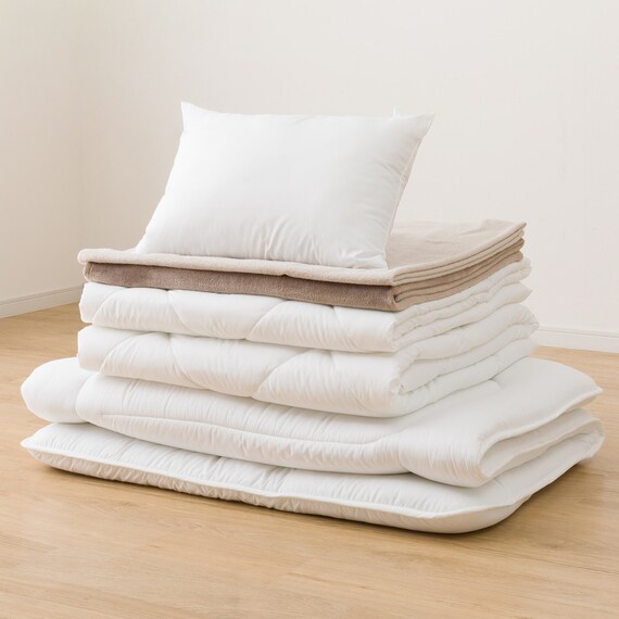 2枚合わせ掛け布団 毛布タオルケット付き 布団セット 7点 (S2306 ダブル ホワイト) 10枚目画像