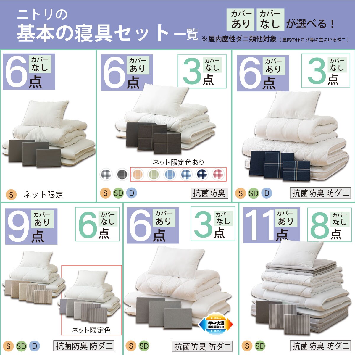 カバーなしボリューム防ダニ寝具4点セット ダブル(S2306 D) | ニトリ