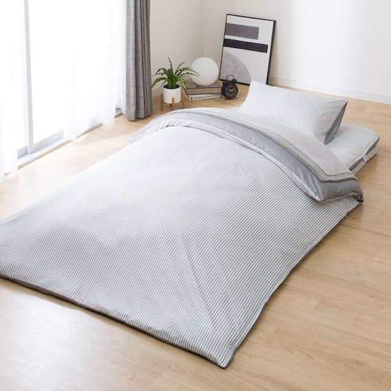 カバー付き 3つ折りマットレス付き 布団セット 11点 (S2307 セミダブル グレー) 18枚目画像