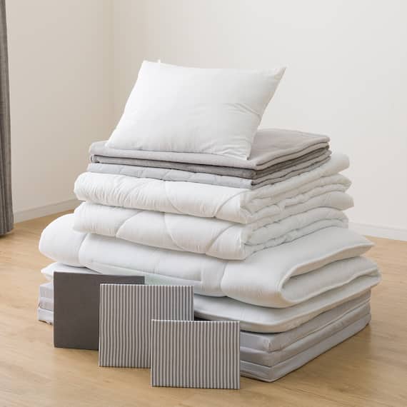 カバー付き 3つ折りマットレス付き 布団セット 11点 (S2307 セミダブル グレー) 19枚目画像