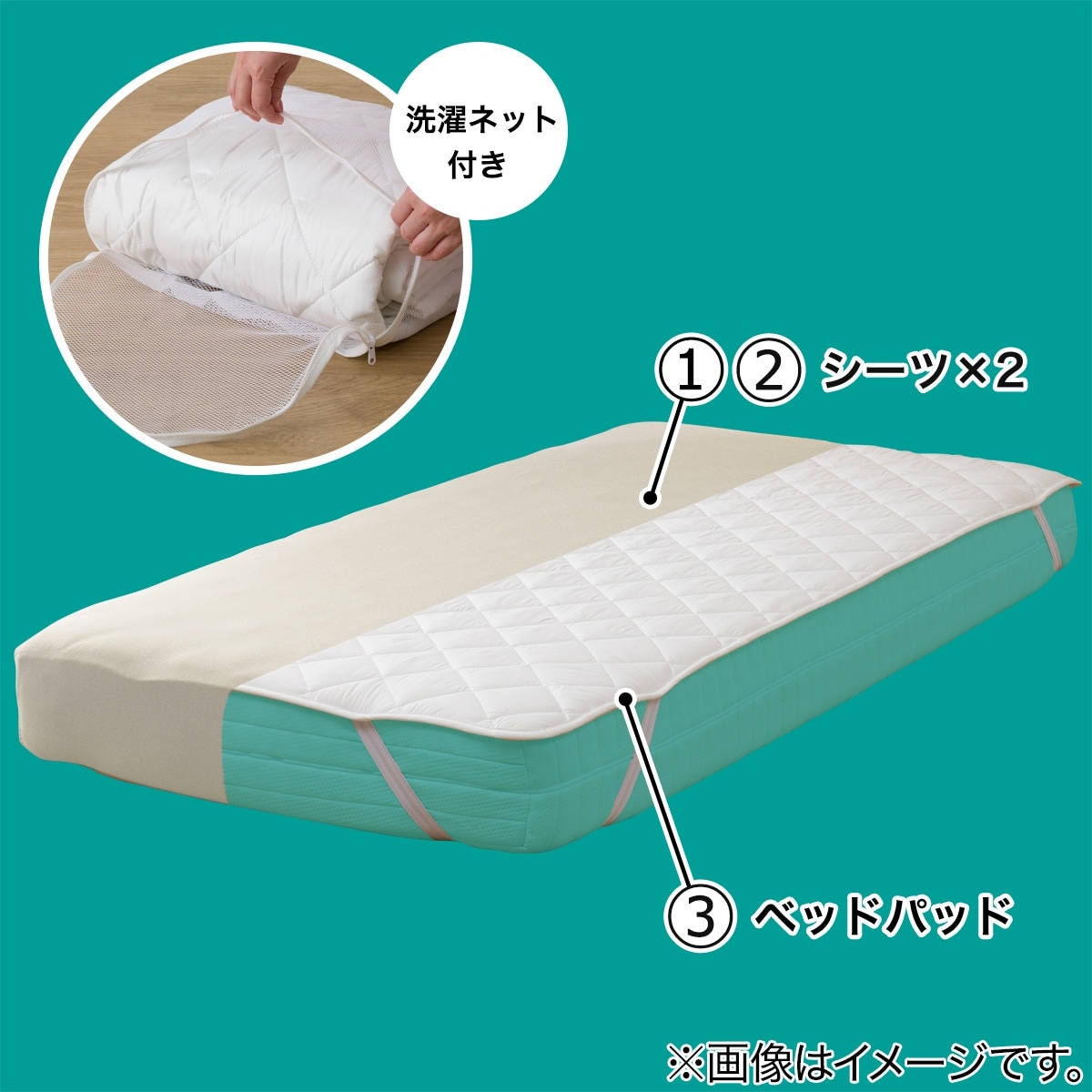 ベッドパッド＆のびのびマルチすっぽりシーツ3点セット ダブル(BE D