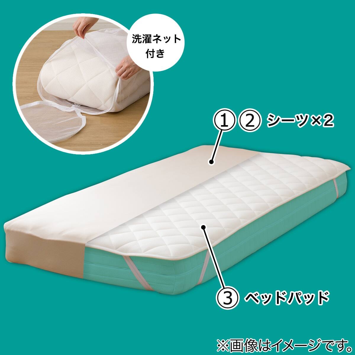 両面使えるベッドパッド&のびのびマルチすっぽりシーツ3点セット 両面使えるベッドパッド&のびのびマルチすっぽりシーツ3点セット