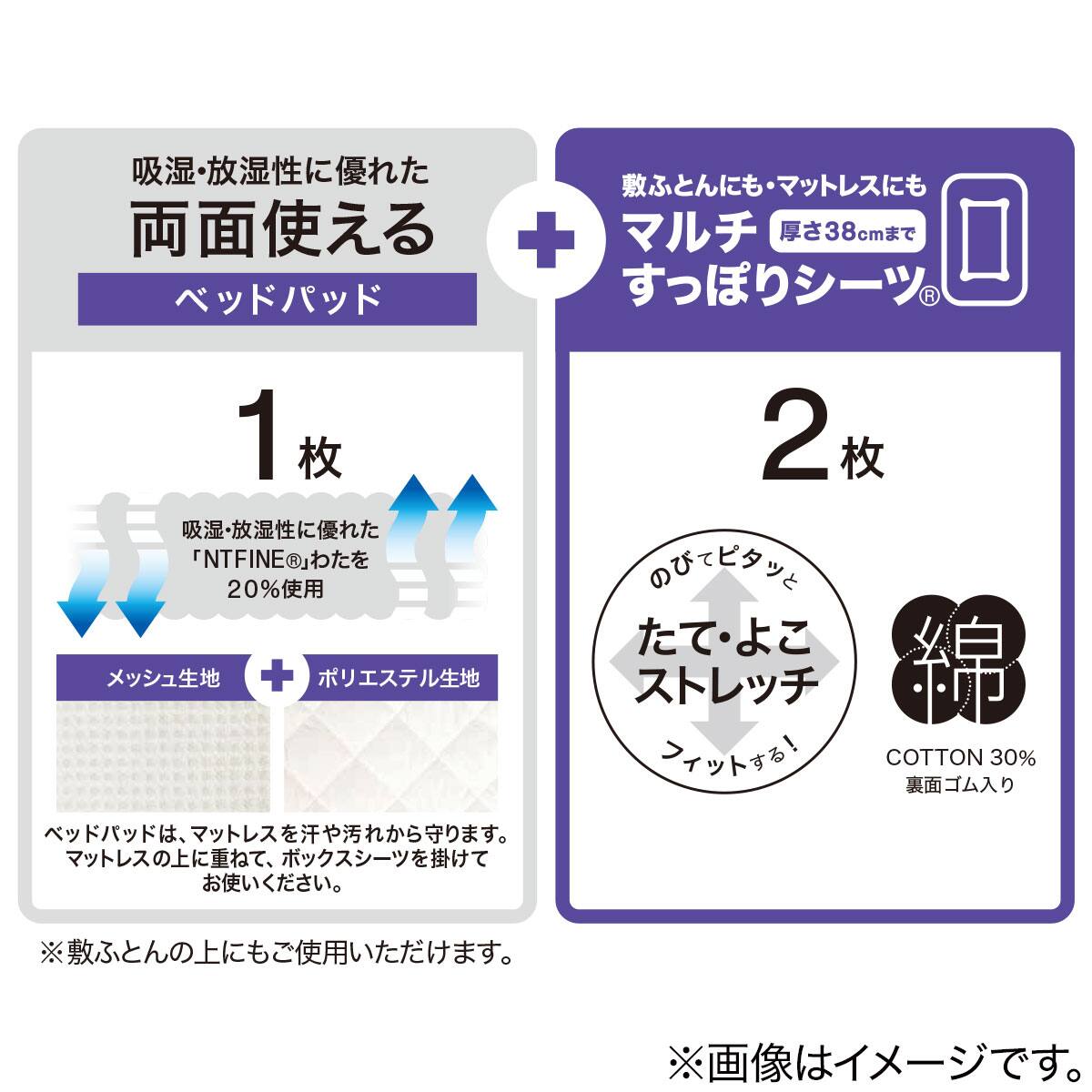 両面使えるベッドパッド＆のびのびマルチすっぽりシーツ3点セット