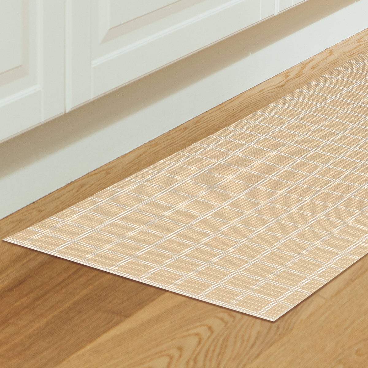 お手入れ簡単 水拭きできる キッチン対応フロアマット(チェックBE 45x120)