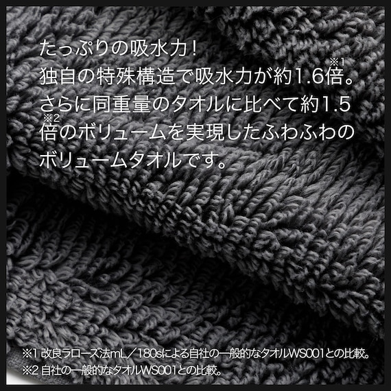 吸水力抜群スーパーロングパイル フェイスタオル(34x80 DGY SH01) 6枚目画像