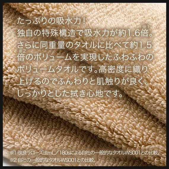5枚セット 吸水力抜群スーパーロングパイル フェイスタオル ベージュ SH01 5枚目画像
