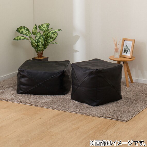 ビーズソファカバー 標準サイズ プフ レザー調(PF-K02GB BK) 5枚目画像