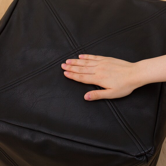 ビーズソファカバー 標準サイズ プフ レザー調(PF-K02GB BK) 12枚目画像