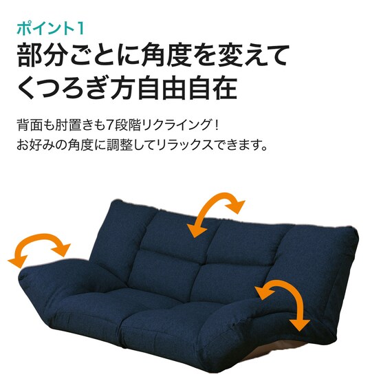 形が自在に変えられるコンパクトソファ(ツバサ3 NV) 4枚目画像