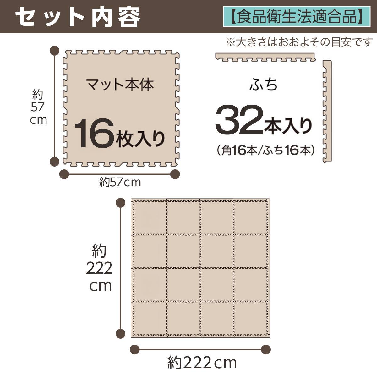 約3.0帖】極厚2cm パズルマット 16枚 フチ付き 抗菌・裏面滑り止め