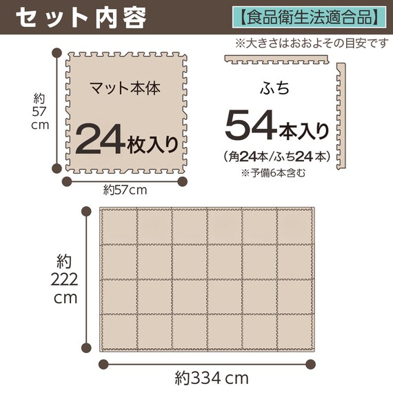 【約4.5帖】極厚2cm パズルマット 24枚 フチ付き 抗菌・裏面滑り止め(アイボリー PZ002 57×57cm) 2枚目画像