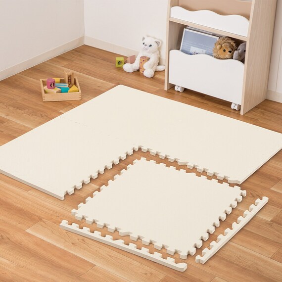 極厚2cm パズルマット 4枚 フチ付き 抗菌・裏面滑り止め(アイボリー PZ002 57×57cm) 1枚目画像