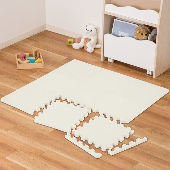 極厚2cm パズルマット 9枚 フチ付き 抗菌・裏面滑り止め(アイボリー PZ002 29.5×29.5cm) 1枚目画像