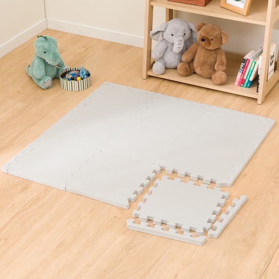 極厚2cm パズルマット 9枚 フチ付き 抗菌・裏面滑り止め(ライトグレー PZ002 29.5×29.5cm) 1枚目画像