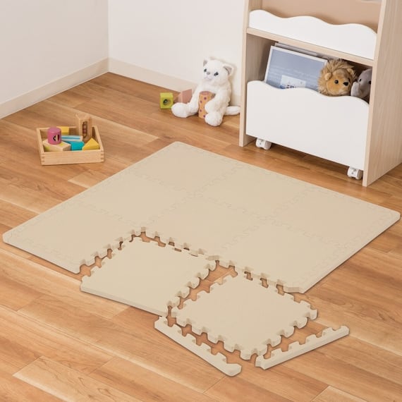 極厚2cm パズルマット 9枚 フチ付き 抗菌・裏面滑り止め(ライトブラウン PZ002 29.5×29.5cm) 1枚目画像