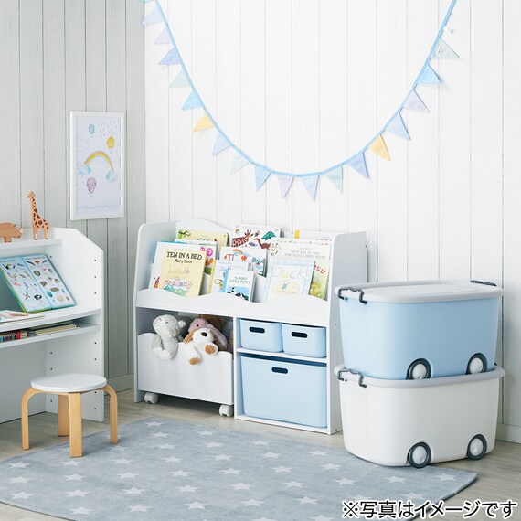 キャスター付きトイボックス(ライトグレー/ライトブルー) 3枚目画像