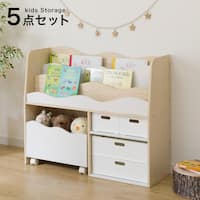 キッズ収納ラックミア3(M ナチュラル)+インボックスセット