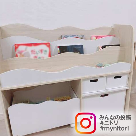 キッズ収納ラックミア3(M ナチュラル)＋インボックスセット 9枚目画像