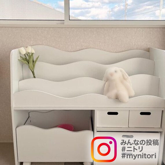 キッズ収納ラックミア3(M ナチュラル)＋インボックスセット 10枚目画像