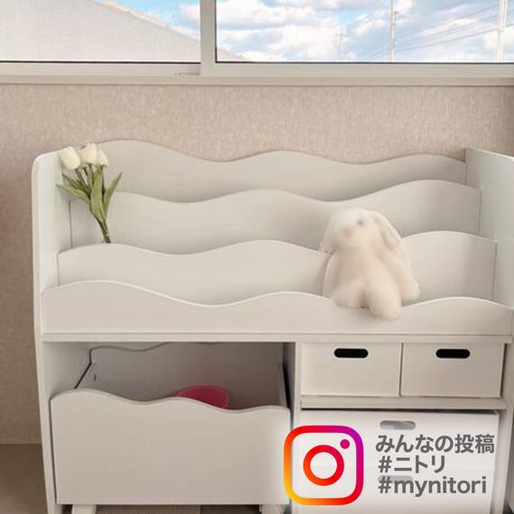 キッズ収納ラックミア3(M ホワイト)＋インボックスセット 10枚目画像