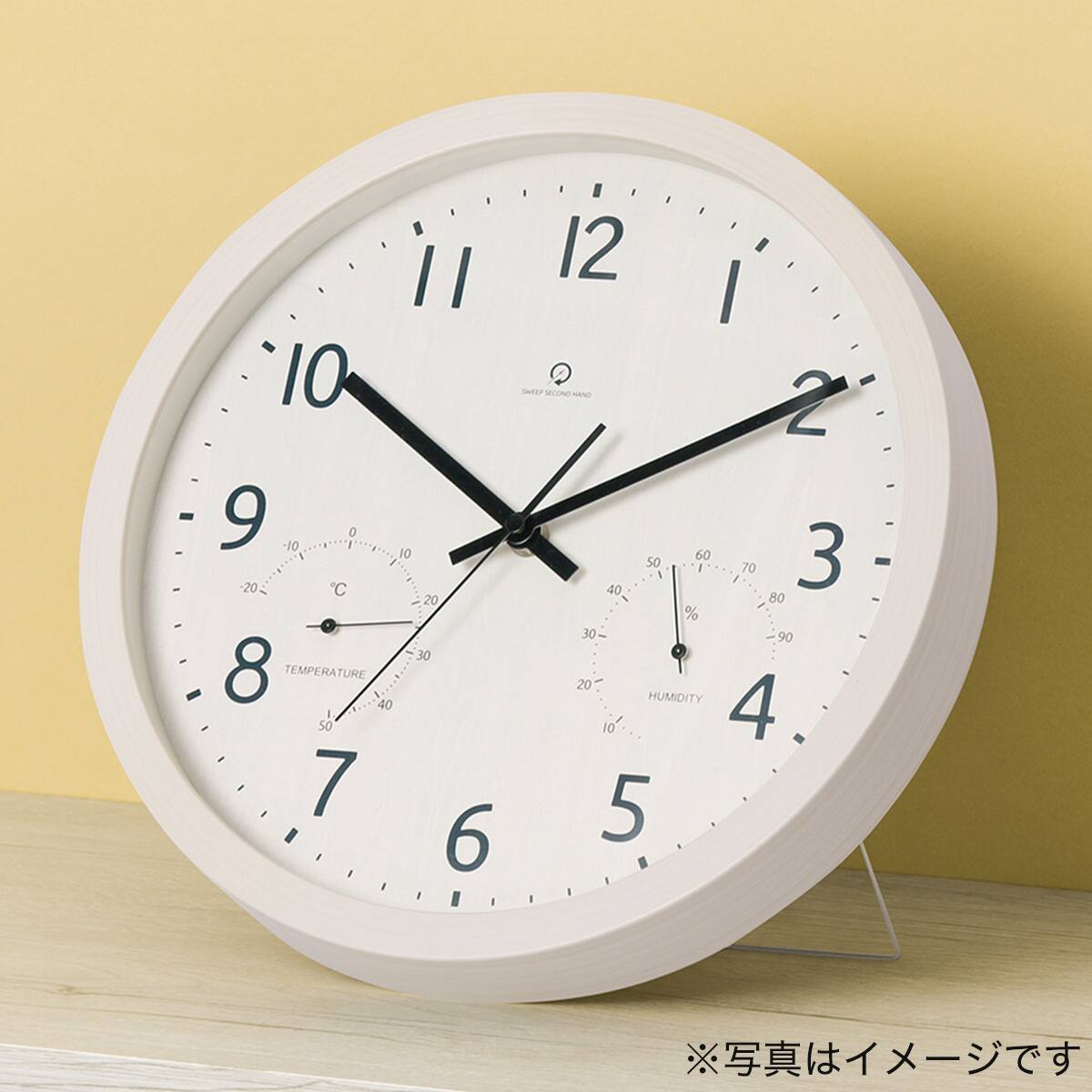 静音秒針 温湿度計付き 掛け置き兼用時計 フォーレ(ホワイトウォッシュ