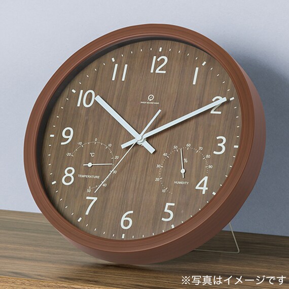 静音秒針 温湿度計付き 掛け置き兼用時計 フォーレ(ミドルブラウン) 14枚目画像