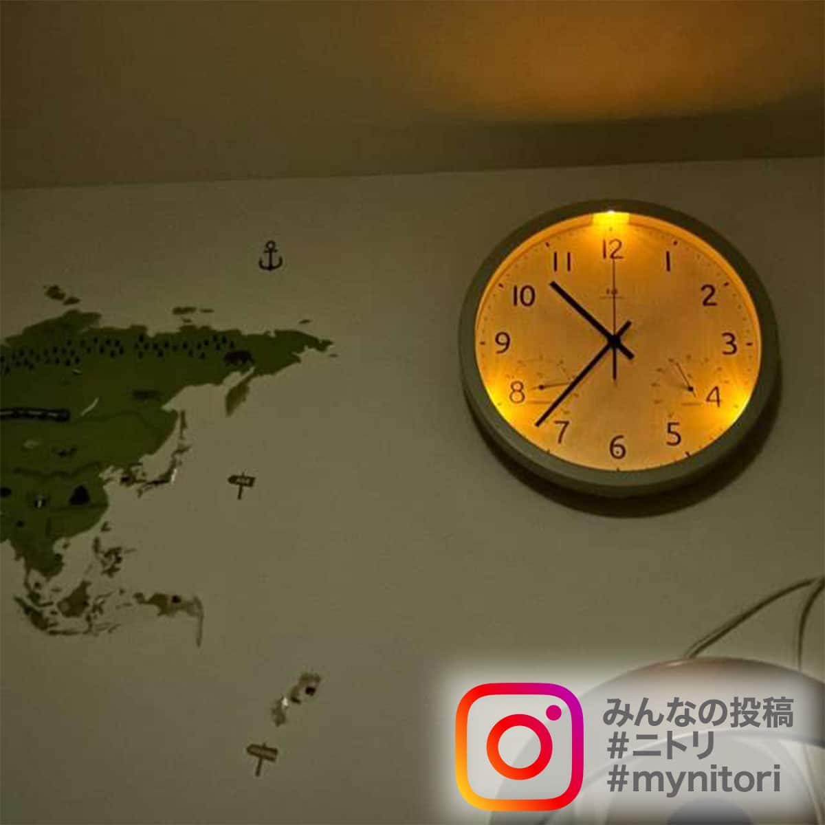電波 夜間点灯 夜間停止秒針 温湿度計付き 掛け置き兼用時計(フォーレ