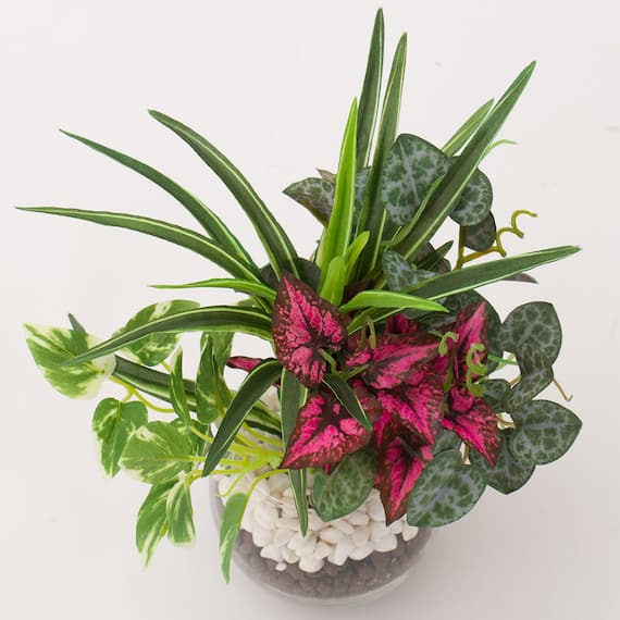 フェイクグリーン 寄せ植え ガラスポット(グリーンヨセウエ ガラスポット2ソウ) 3枚目画像