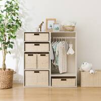 ハンガーポール付き キッズ収納 カラーボックスNカラボレギュラーサイズ　バスケット付き ホワイトウォッシュ