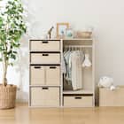 ハンガーポール付き キッズ収納 カラーボックスNカラボレギュラーサイズ バスケット付き ホワイトウォッシュ 1枚目画像